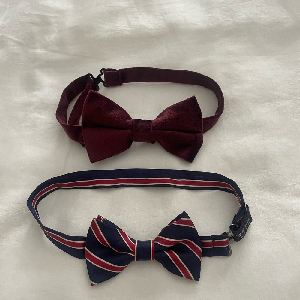 Little Boy Burgundy and Striped Bow Tie Set